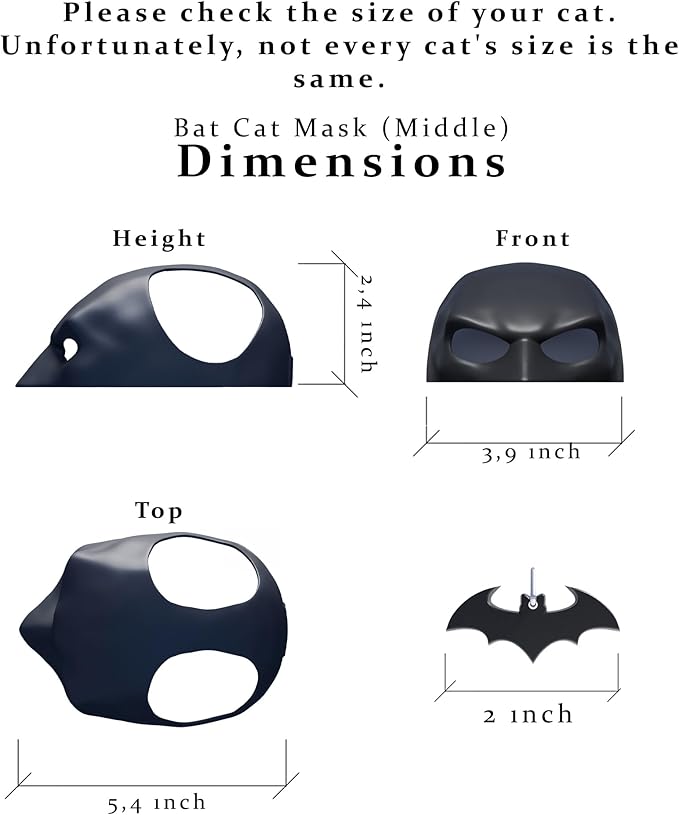 Bat Mask and Collar Badge Set, Funny Pet Costume Accessories for Indoor Cats, Superhero Outfit for Halloween, Cosplay, Photoshoots, and Gift for Pet Lovers (Medium)