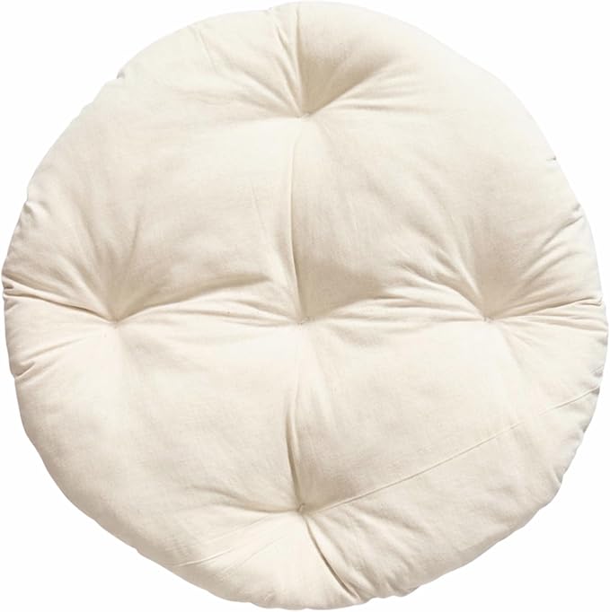 Round Dog Bed Insert Natural – Muslin Cotton Cover with Raw Cotton Filling, Breathable, Plastic-Free, Replacement Cushion (Small 24" x 3")