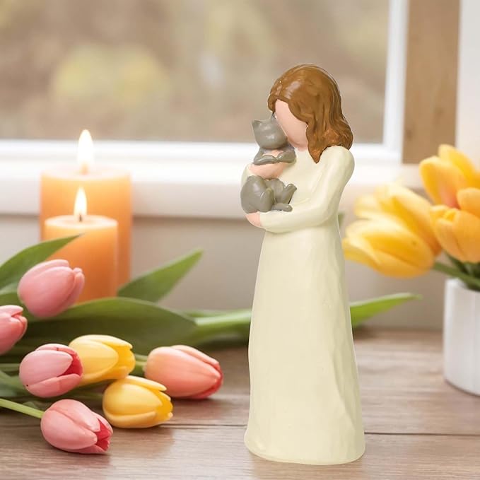 Cuayaes Grey Cat Memorial Gifts for Loss of Cat Sympathy Gift, Friendship Guardian Angel Statue Pet Remembrance Gifts for Women Cat Lovers