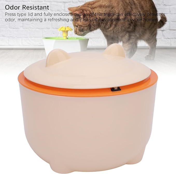 Tyenaza Cat Litter Trash Can with Press Type Lid Enclosed Design Compact Multipurpose Cat Waste Trash Can for Home