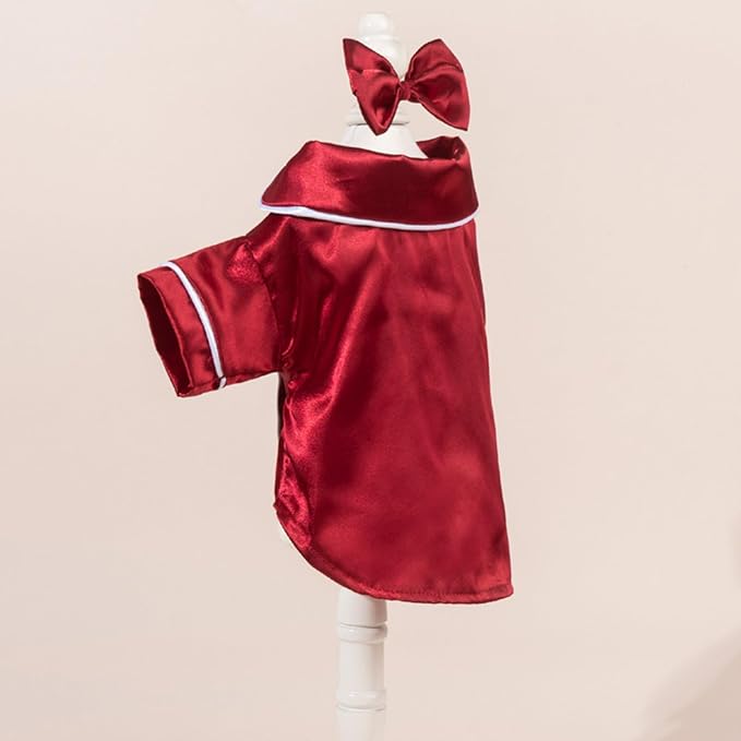 Cat Puppy Costume Elegant Satin Pajamas with Bow Headband 2PCs Set Pet Sleepwear Cute Pet Outfit Cosplay Partywear Photoshoots (red Set,X-Large)