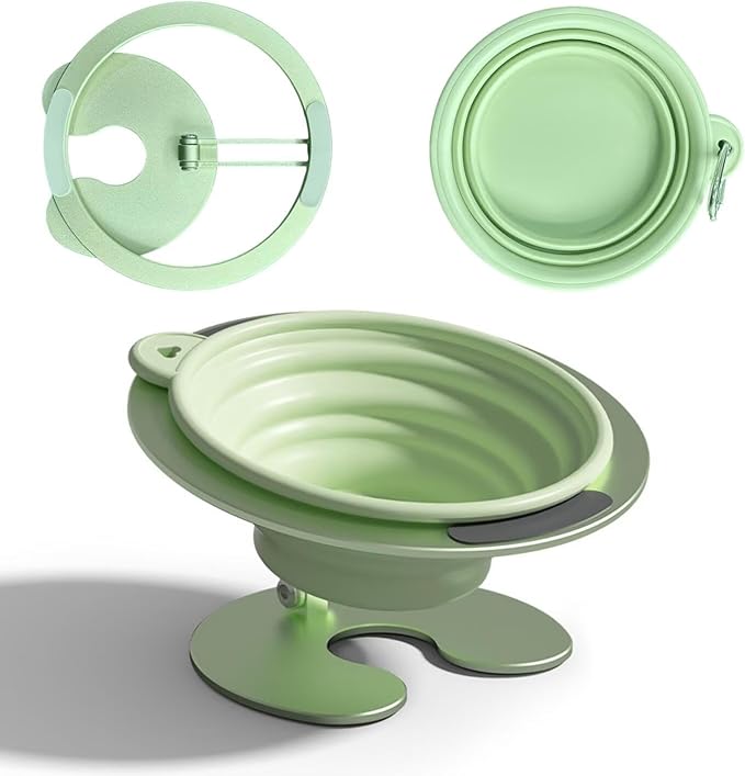 Collapsible Elevated Cat Dog Food Bowl, Portable Raised Pet Food Water Dish with Collapsible Stand, Adjustable Tilted Food Feeder for Pets, Whisker Friendly Cat Feeding Watering Dish for Travelling