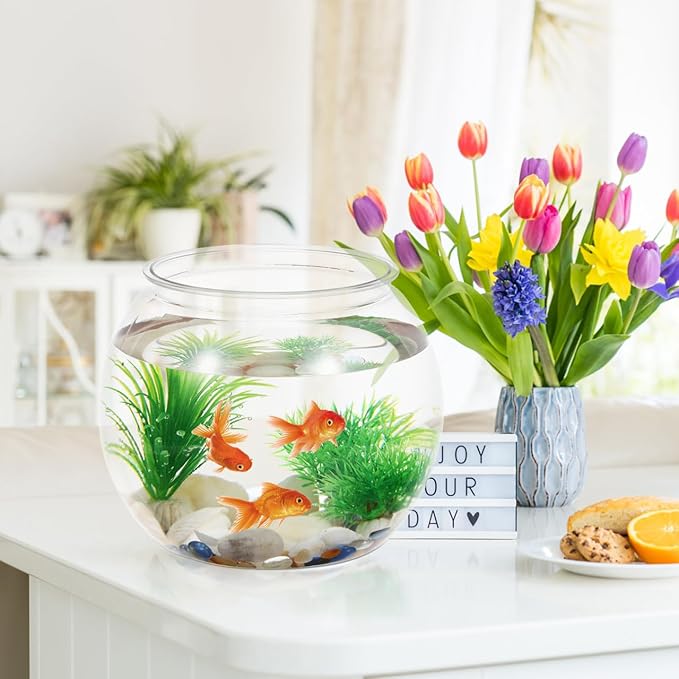 PRETYZOOM Small Plastic Fish Bowl, Clear Round Fish Tank for Betta, Goldfish, Unbreakable Desktop Aquarium, Ornament or Sweet Treats Holder for Home, Office