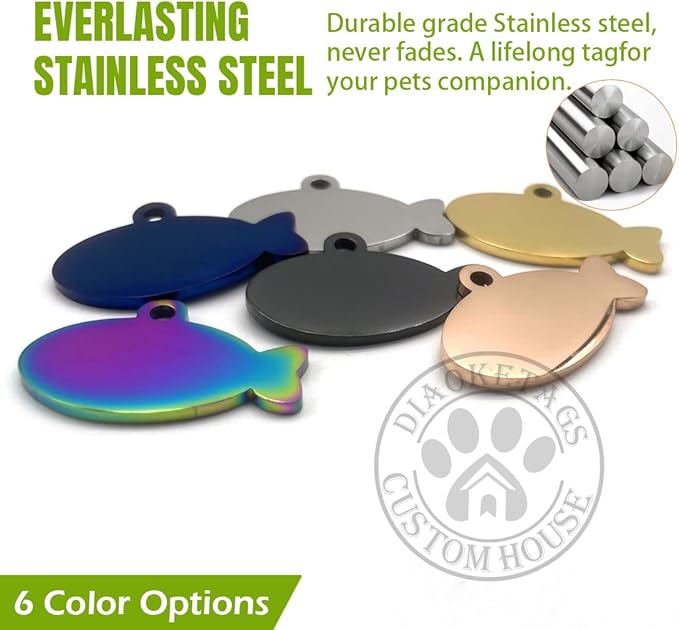 Stainless Steel Cat ID Tag Personalized Pet Tags with up to 4 Lines of Custom Text, Small Pet Mini Dog Cat Tag Lightweight, Engraved on Both Sides, Multiple Patterns Colors Size Options (Icon)
