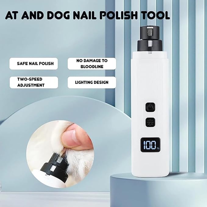 Cat Nail, Nail Trimmer, Dog Nail Grinder, Safe Cut Cat Nail Trimmer, Two Adjustable with 360° Grinding Settings, for All Cats ＆Dogs (White + Black)