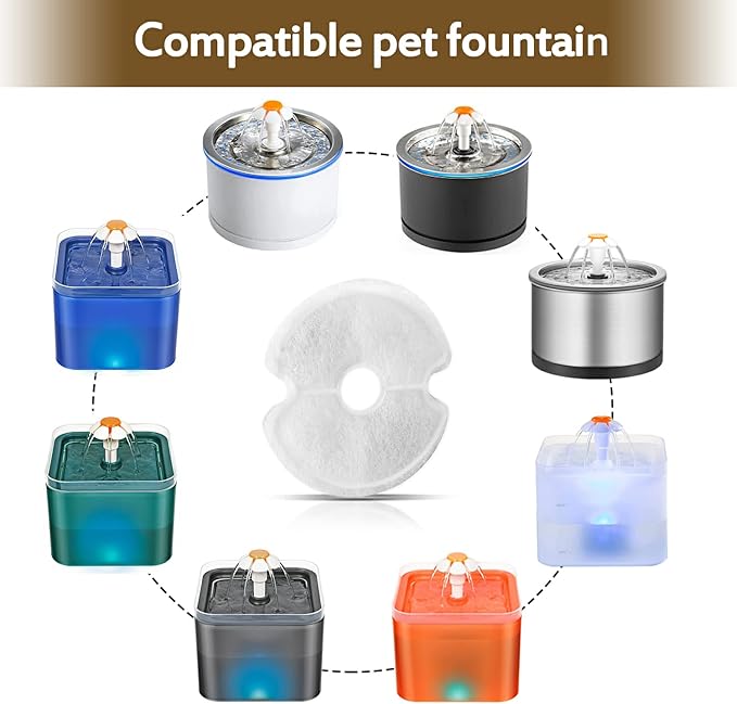 Cat Fountain Filter - Multiple Filtration Replacement Filter, 8 or 12 Packs of Cotton Activated Carbon Cat Fountain Filters