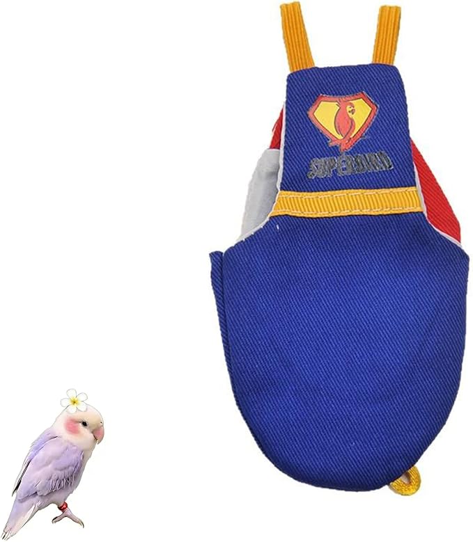 Bird Diaper Cockatiel Clothes Flight Suite, Reusable Parrot Nappy with Waterproof Inner Layer (Blue-M)