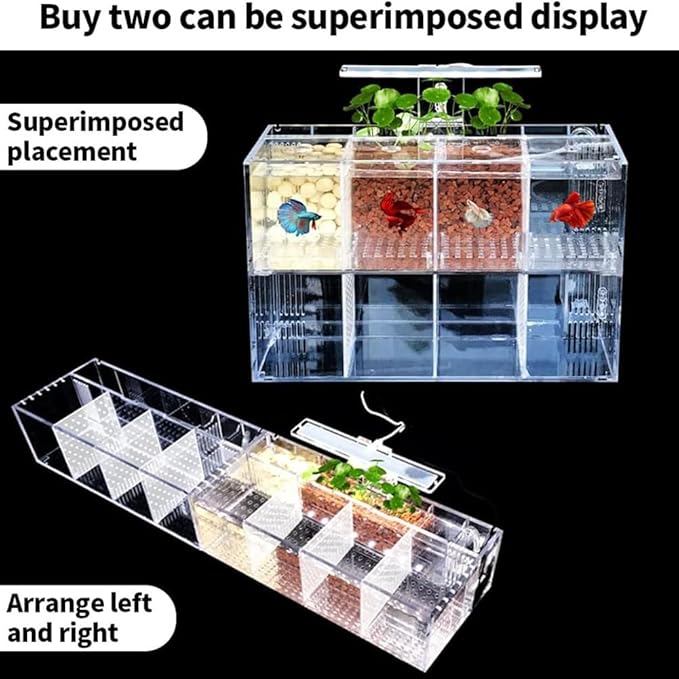 Acrylic LED Aquarium, Professional Betta Fish Tank, Transparent Aquarium Starter Kits, Ultra Clear Acrylic Fish Bowl, Rimless Desktop Betta Fish Tank,3 Room