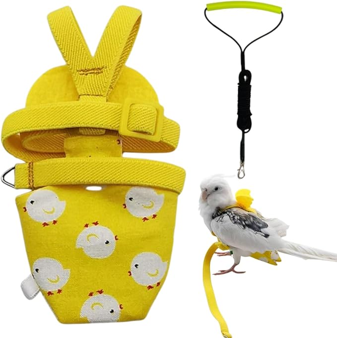 Adjustable Bird Diaper Harness Flight Suit Clothes with 80 Inch Flying Leash Rope for Parrots Conure Cockatiel (Yellow,XS)