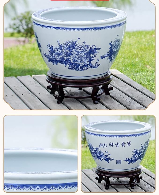 Fish Tabk Chinese Style Blue and White Ceramic Goldfish Bowl Fish Tank Balcony Fish Culture Tank Courtyard Lotus Tank Turtle Tank Aquarium Starter Kits Cool Fish Tank(Color:C,Size:42cm)