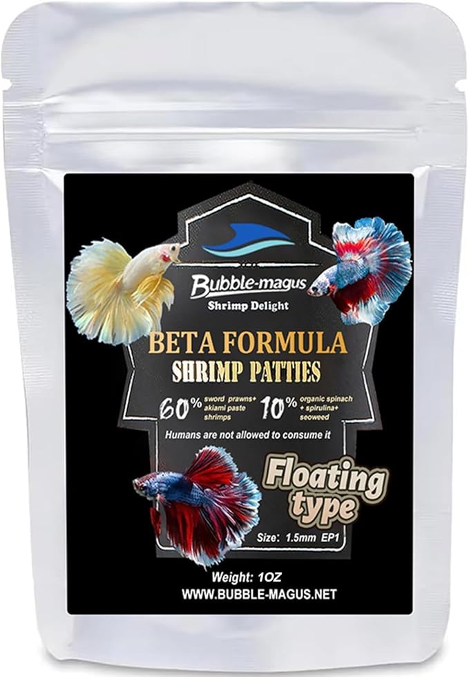 Bubble Magus Fish Food, Betta Fish Food, Contains 60% Shrimp Meat+10% Aquatic Algae All Natural Protein, Rich in Calcium, for Betta's Healthy Development and Cleaner Water (1 Pack, 2oz)