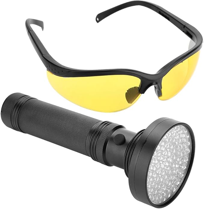 100 LEDs Flashlight, Pet Urine Detector, Aluminum Alloy, with Sunglasses for Scorpion Currency ID Card