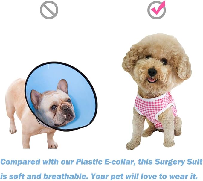 Dog’s Recovery Suit Post Surgery Shirt for Puppy, Wound Protective Clothes for Little Animals(Pink White Stripe-XXS)