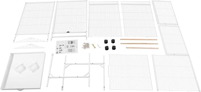 54 Inch Metal Bird Cage, Interactive Double-Door Open Top Bird Cage with 4 Feeding Windows Tray, Lockable Wheels Mobile Pet Birdcage for Parrots, Budgerigars, Parakeets, Lovebirds(White)