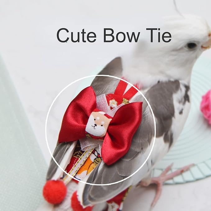 Bird Flight Suits Diapers, Parrot Flight Suits Diapers for Monk Parakeets, Cockatiels Flight Suits, Parrot Clothes, Bird Training Nappy Suit Liners Clothes (XS, Red-B)