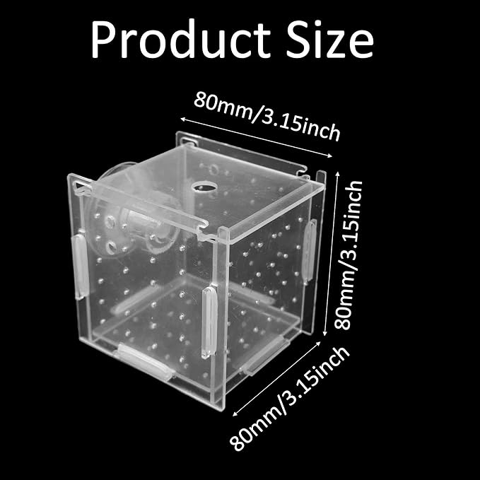3 x 3 x 3 inch Acrylic Fish Breeding Box, Transparent Isolation Hatchery Incubator with Suction Cups for Guppy Shrimp Small Baby Fishes Aquarium Nursery Tank