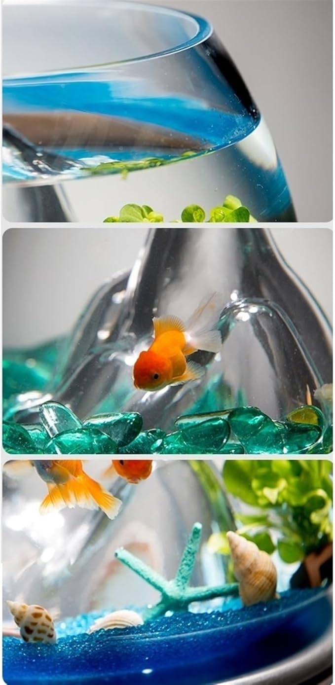 Fish Bowl Creative Desktop Glass Aquarium Tank with Raised Mountain Peak Modeling Decorative Living Room Transparent Glass Aquarium Aquarium Decorative Ornaments for Home Use Aquariums(21x30x19cm)