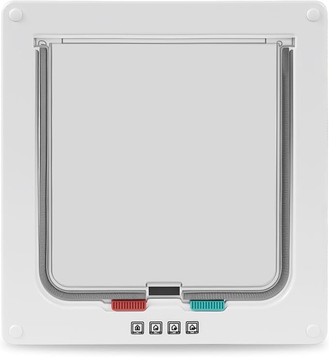 Cat Door- 4-Way Locking Option, Weatherproof & Secure Cat Flap with Easy Installation Kit for Interior/Exterior Doors and Walls (M)