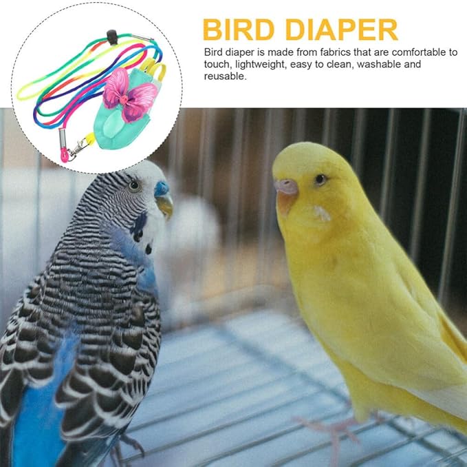 POPETPOP Bird Costume Diapers Bird Harness Flight Suit Clothes with Flying Leash Washable Parrot Reusable Flight Suit Diaper for Parrots Cockatiel s