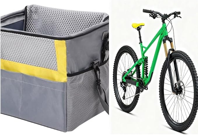 Front Bike Basket for Dogs, Pet Bike Carrier, Small Dog Bicycle Seat with Safety Leash & Pockets, 15"x11"x12", Up to 16.5 Lb