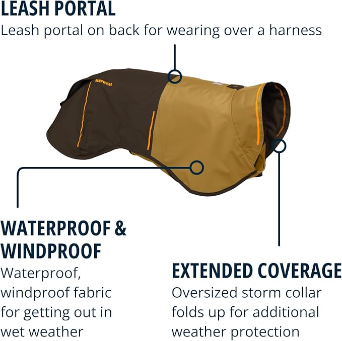 Ruffwear, Sun Shower Dog Raincoat, All-Weather Jacket, Waterproof, Windproof & Lightweight, Earth Brown, Medium