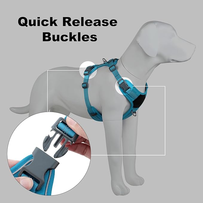 Plutus Pet No Pull Dog Harness, Release at Neck, Soft Padded, Reflective Adjustable Dog Vest Harness for Small, Medium, Large Dogs(Light Blue, L)