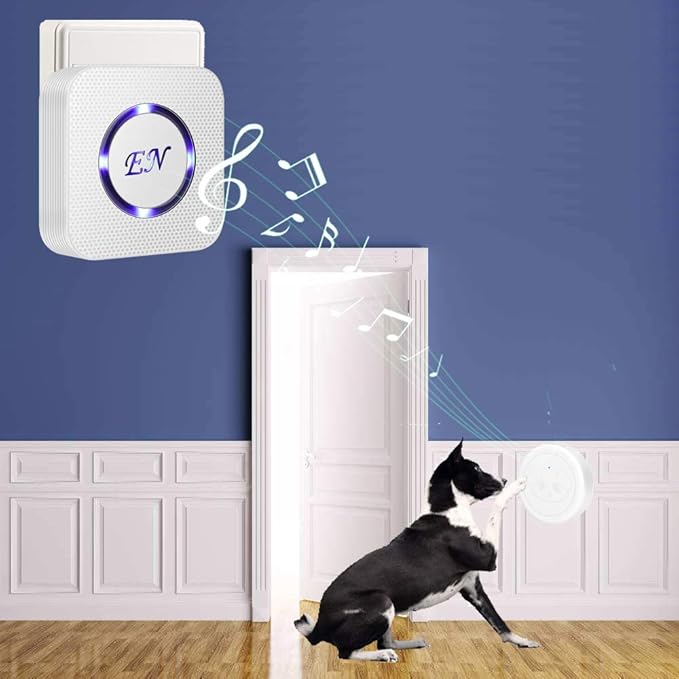 EverNary Dog Door Bell, Wireless Dog Doorbells for Potty Training,Doggie Door Bell with Waterproof Touch Button, Dog Bells to Go Outside Included 1 Receiver and 1 Transmitter, White