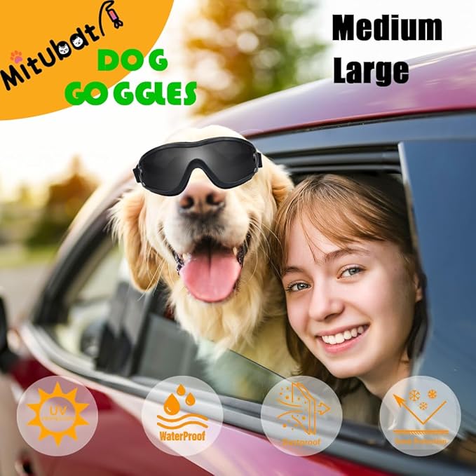 Dog Sunglasses Pet Goggles for Medium Large UV Protection Wind Protection Dust Protection Adjustable Strap Dog Glasses Suitable for Snow Beach Motorcycle