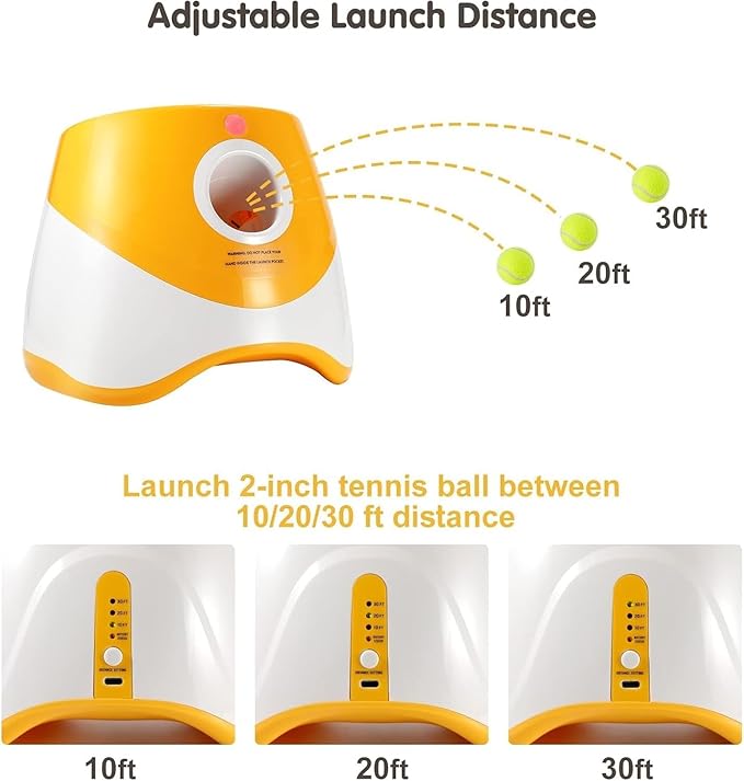 Automatic Dog Ball Launcher, Balls Thower with 6 Mini Tennis Balls, Interactive Dog Toys Indoor Outdoor Ball Thrower Machine for Small Dogs with 3 Distance Settings (Orange)