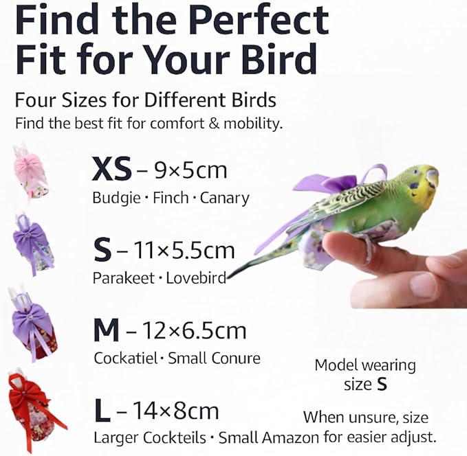 6pcs Bow Bird Diaper Set, Soft Reusable Flight Suit Clothing for Parrots Budgies Cockatiels — Cleaner Indoor Bonding & Training(S)