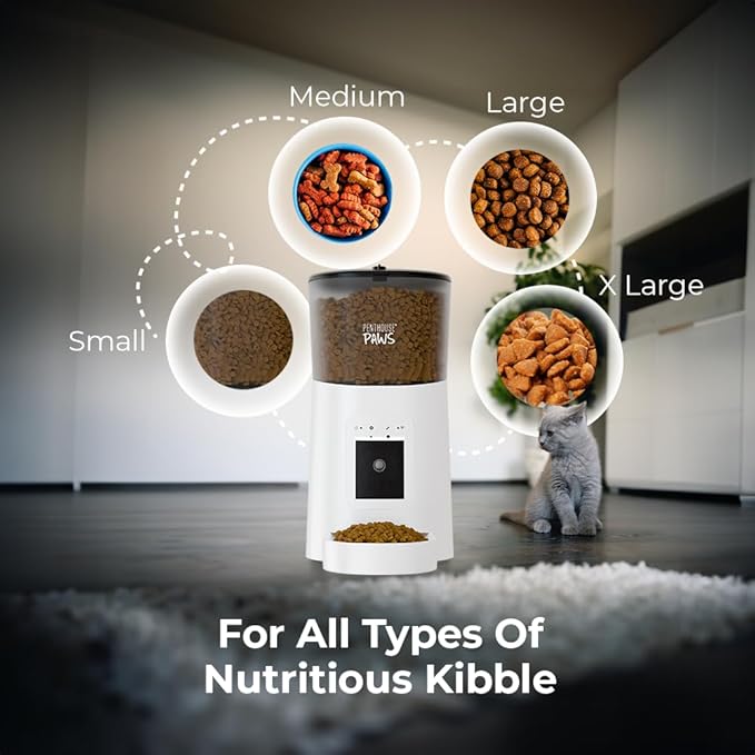 Penthouse Paws Smart HD Automatic Pet Feeder, 6L Dry Food Capacity, 1080p Camera, 2-Way Audio, Scheduled Meals, Backup Power, Easy to Clean, Anti-Jam Design for Cat & Dog, White