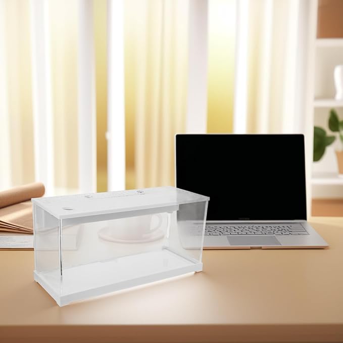Small Acrylic Desktop Aquarium with LED Light and Quiet Filter, Mini Betta Fish Tank for Freshwater, Low Maintenance Fish Bowl for Home and Office Decor