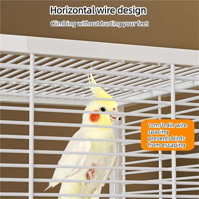 Medium Bird Cage with Rolling Wheels, Modern Clear Decorative Birdcage for Lovebirds, Hill Mynas, Budgerigars, Sun Conures, Munias, White-Eyes(Gray)