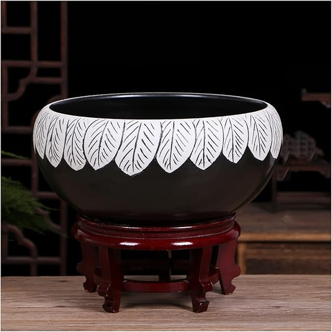Fish Tank Aquarium Fish Tankchinese Style Ceramic Goldfish Bowl Home Living Room Office Desktop Fish Culture Bowl Aquarium Starter Kits Fish Tank Decor(A,24CM)