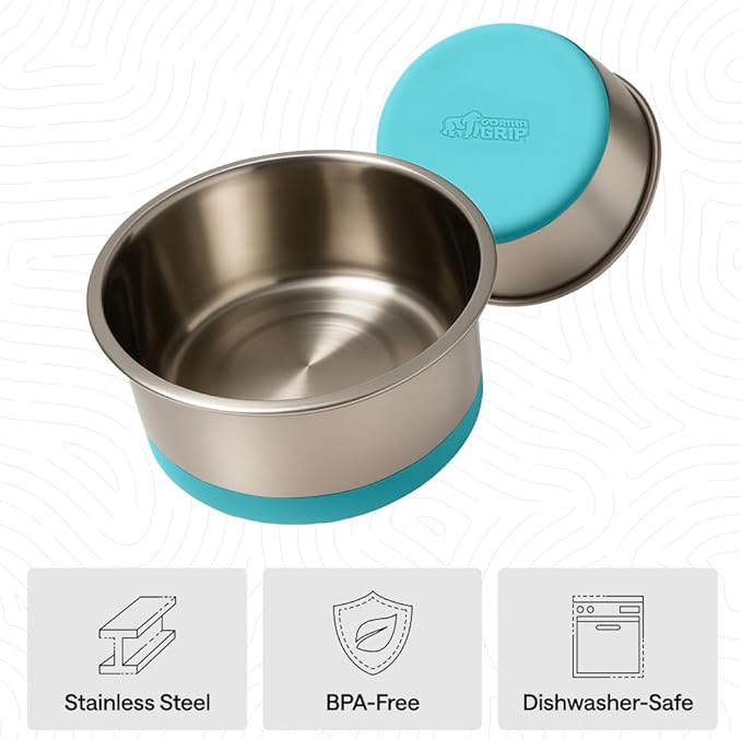 GORILLA GRIP Set of 2 Dog Bowls, Holds 6 Cups (48 fl oz), Heavy Duty Metal Food and Water Bowl for Feeding Dogs and Cats, Dishwasher Safe Rust Resistant Stainless Steel, BPA Free Rubber Base Turquoise