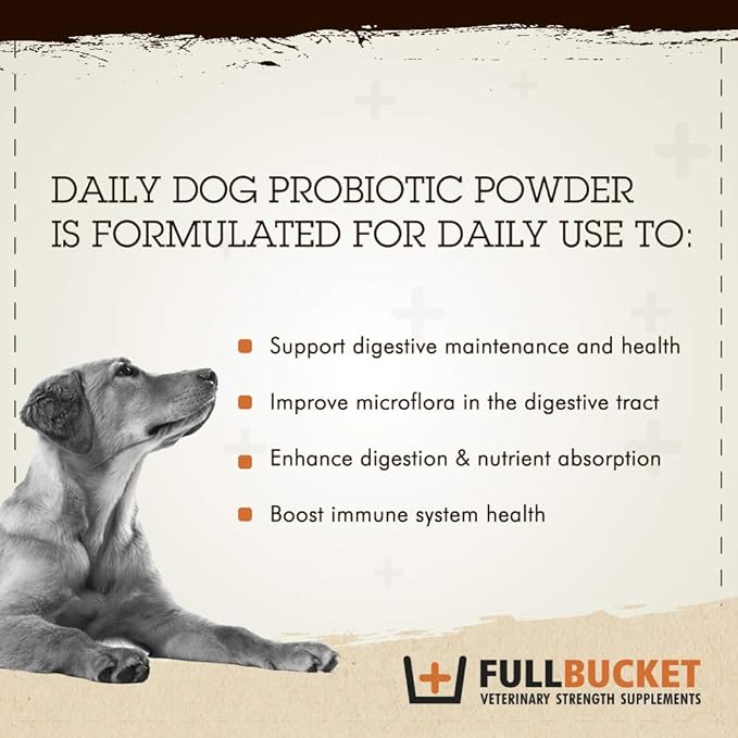 FullBucket Daily Dog Probiotic 150 Servings - Support Natural Digestion, Treat & Prevent Diarrhea - Probiotics, Prebiotics & Digestive Enzymes All in One Tasty Probiotic Powder for Dogs
