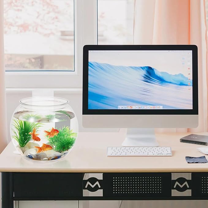 Homoyoyo Plastic Fish Bowl Round Clear Goldfish Vases for Betta Fish Aquarium Home Decor Party Drinks Crafts Unbreakable Transparent 22.00X22.00X17.50CM