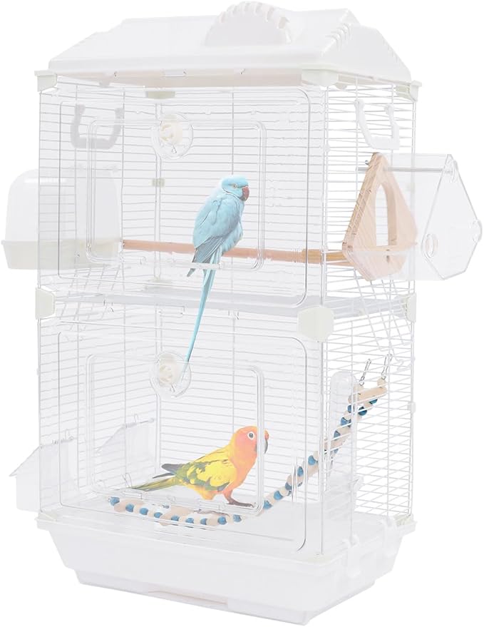 Two-Tier Bird Cage, 30 Inch Pigeons Parrot Birdcage with Safe Rotary Door Lock, White Parakeet Cage for Small to Medium Birds, Easy Access Double Doors. (C)