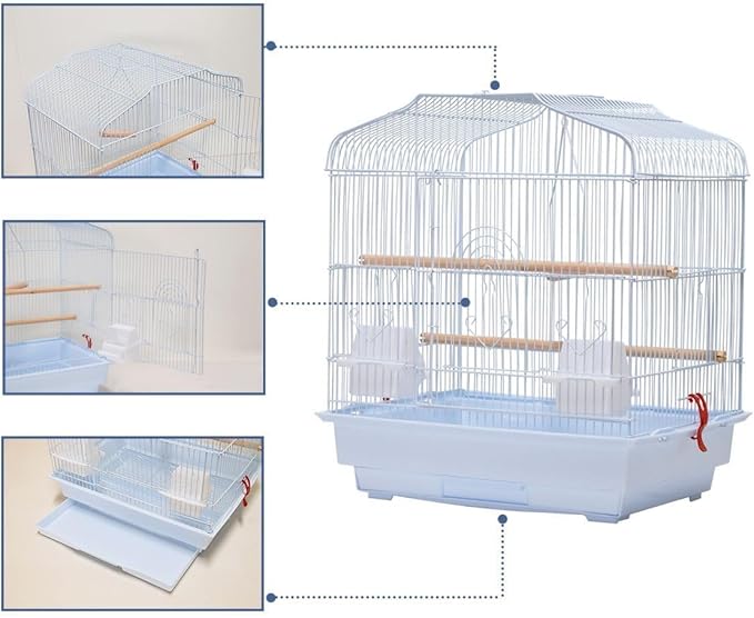 20.5" Travel Bird Cage, Portable Travel Bird Carrier Cage, Parakeet Cage with Handle, Perches & Food Container, Portable Birdcage for Small Parrots, Canaries, Cockatiel, Finches, Budgies, Conures