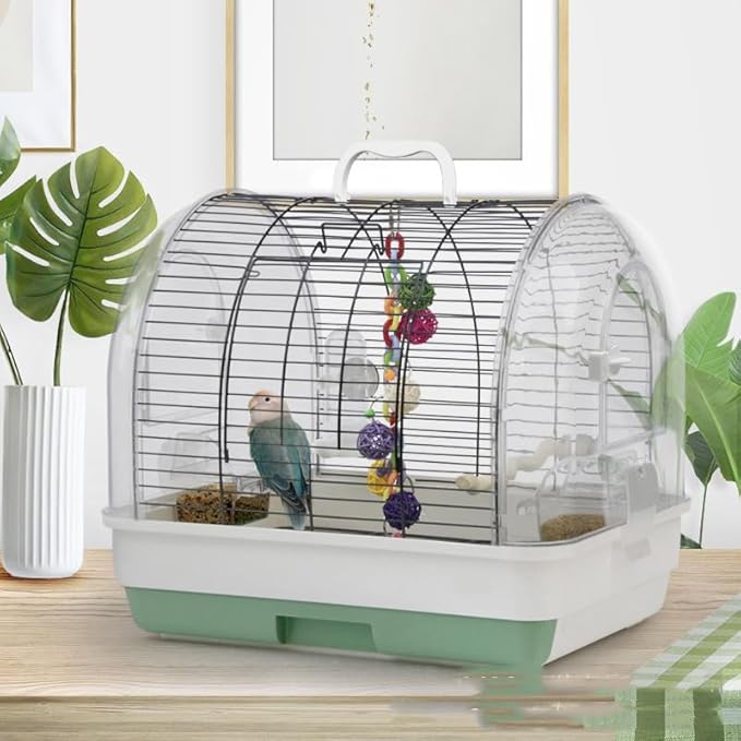 Portable Bird Cage with 2 Perches, Bird Travel Carrier with Food Bowls & Tray, Transparent Plastic Parrot Cages for Cockatiels Lovebirds Canaries Budgies