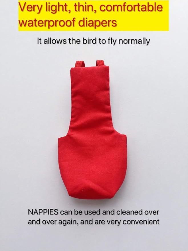 Parrot Diaper Bird Flight Suit, Bird Clothes, Waterproof Lining Pet Bird Supplies (2XL, Red)
