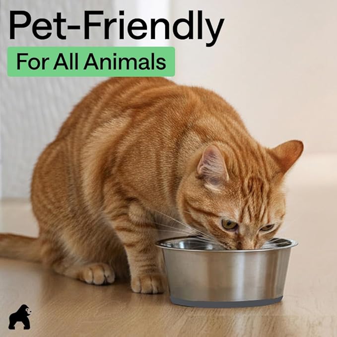 GORILLA GRIP Set of 2 Dog Bowls, Holds 8 Cups (64 fl oz), Heavy Duty Metal Food and Water Bowl for Feeding Dogs and Cats, Dishwasher Safe, Rust Resistant Stainless Steel, BPA Free Rubber Base, Gray