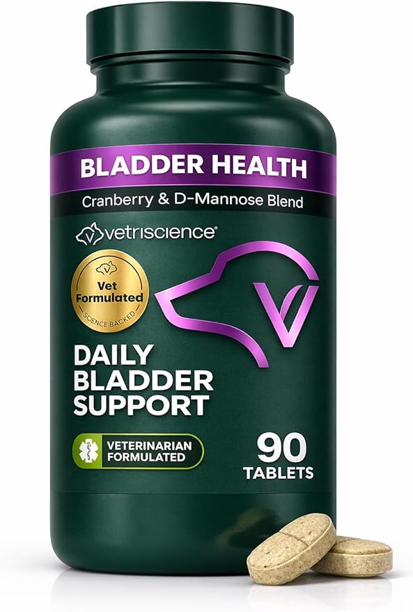 VetriScience Bladder Health Chewable Tablets, Bladder Strength Urinary Tract Supplement for Dogs, Reduce Urine Leakage and Overactive Bladder, With Soy Protein and Saw Palmetto, Smoke, 90 Count