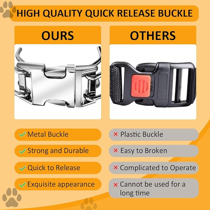 Quick - Release Dog Collar, Metal Leash Collar for Small Dogs, Medium Dogs, Large Dogs (XL(23-26" Neck))