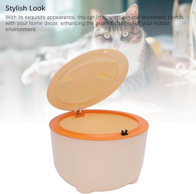 Odor Free Cat Litter Trash Can, Press Type Enclosed Design with, Includes Liner for Easy Cleanup, Compact Pet Waste Container