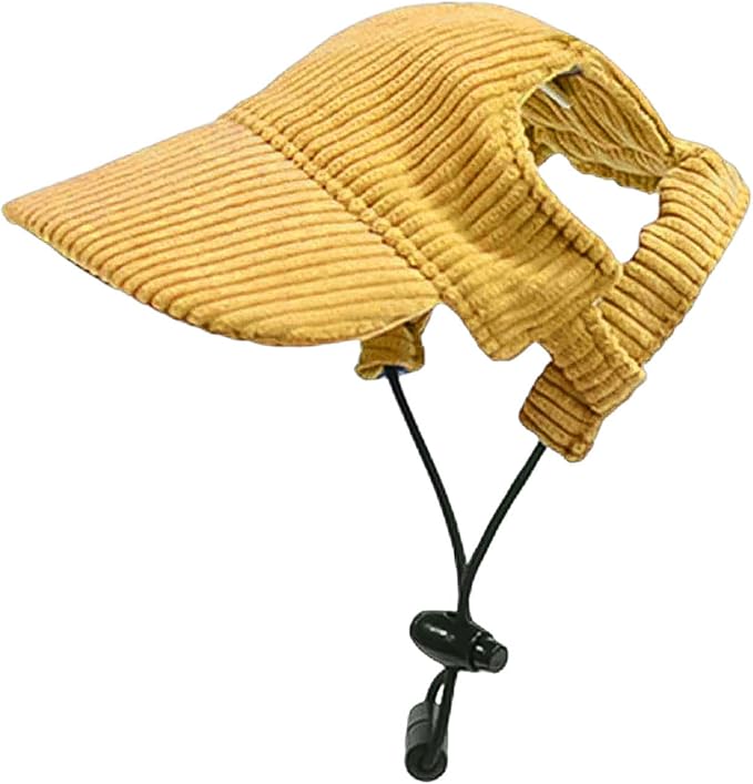 Dog Baseball Cap, Dog Cat Summer Beach Visor Hat with Ear Holes, Adjustable Puppy Sunbonnet Headdress (Yellow, Medium)