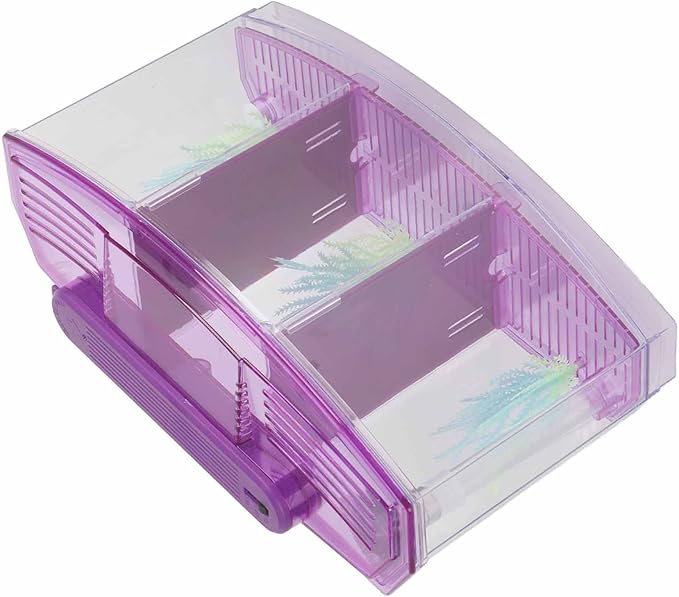 Small Fish Isolation Fish Tank, LED Acrylic Aquarium Fish Tank, Transparent Fish Isolation Box with 2 Isolation Plates for Small Fishes Betta Shrimp Guppy (Lightpurple)