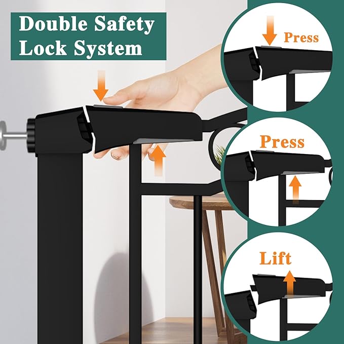 Fairy Baby 59.9"-62.5" Extra Wide Baby Gate with Door, 60 61 62 Inches Walk THR Baby Gates for Stairs Pressure Mounted no Drill, Indoor Tension Metal Child Pet Dog Safety Gate for Kids, Black