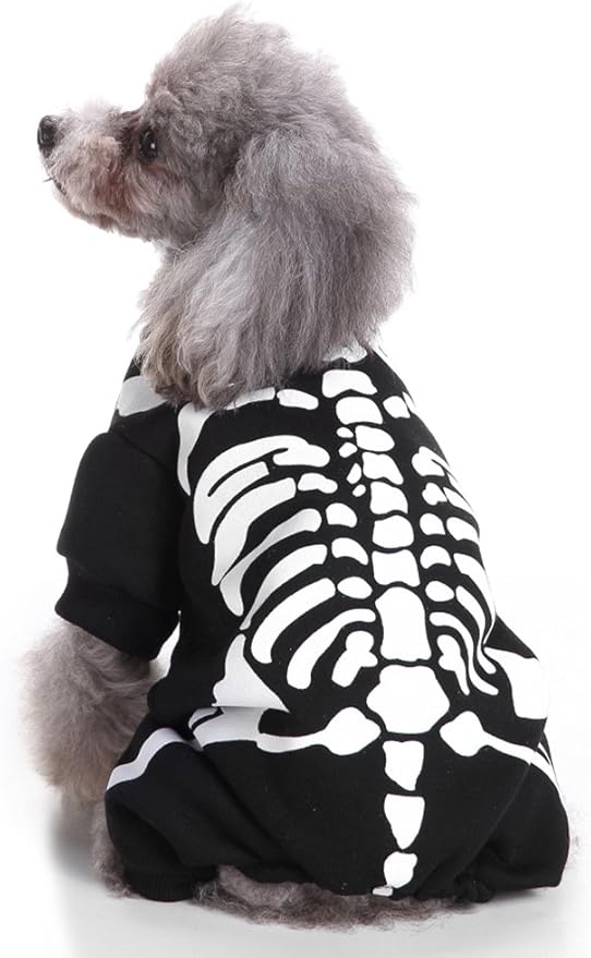 Halloween Fancy Fleece Dogs Cats Warm Pajama Coat Skeleton Costumes for Teddy, Pug, Chihuahua, Shih Tzu, Yorkshire Terriers, Papillon B-Black/White XS