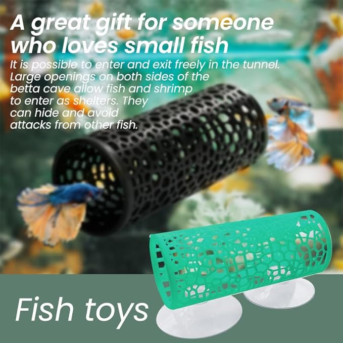 Betta Fish Hammock with Suction Cup - Plastic Aquarium Hideout & Resting Leaf for Betta Fish Tank, Decorative Shelter to Reduce Stress, Easy to Install (Black)